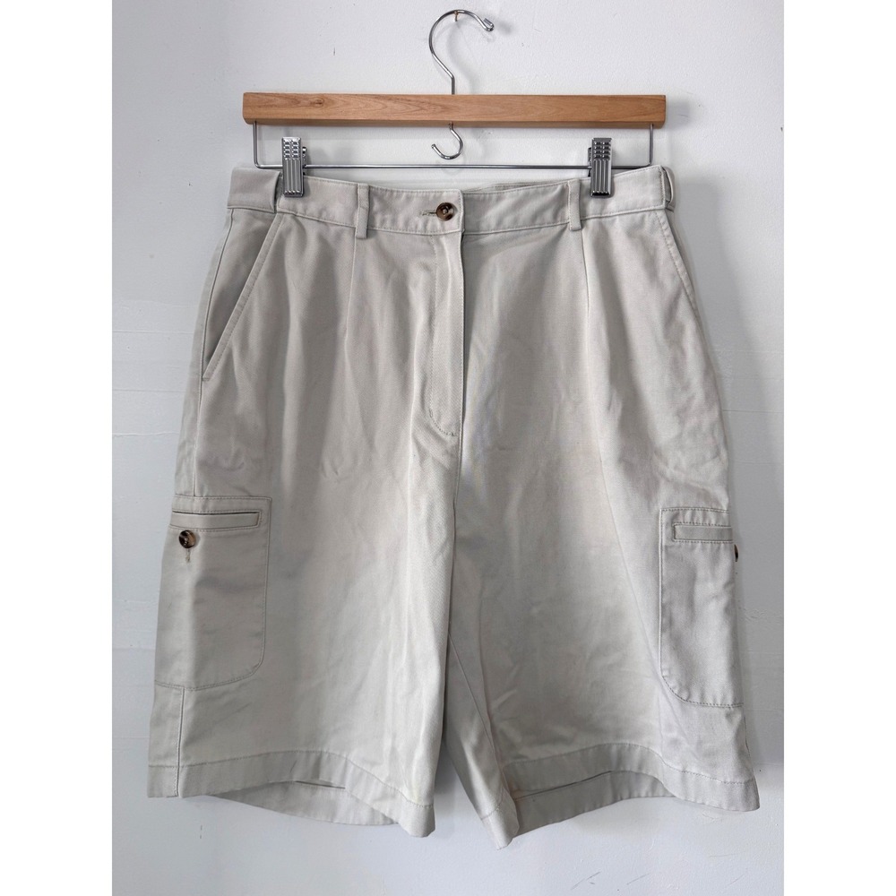 LL Bean Shorts Womens 12 Tan‎ Original Fit Cargo Pleated High Waist Vintage 90s